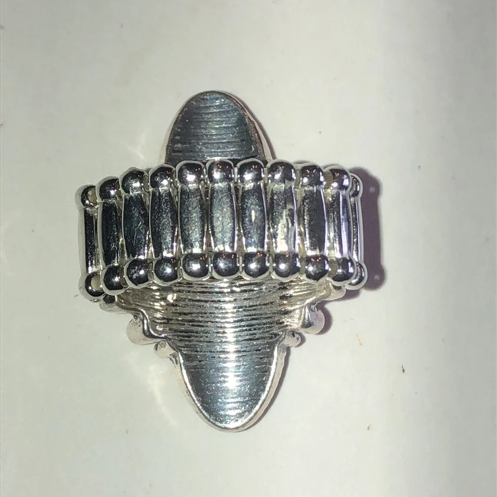 Silver Tone Black Faux Stone Teardrop Cluster Ring